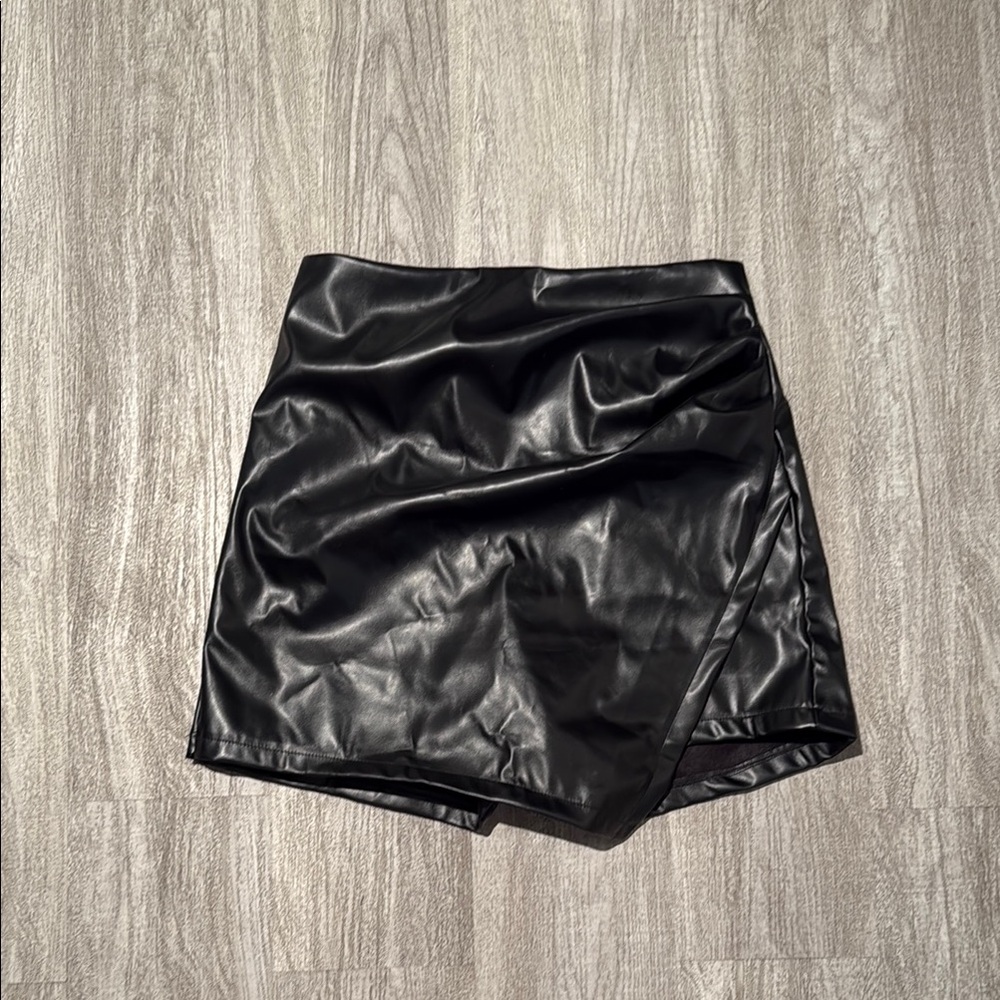 Black Faux Leather Mini Skort